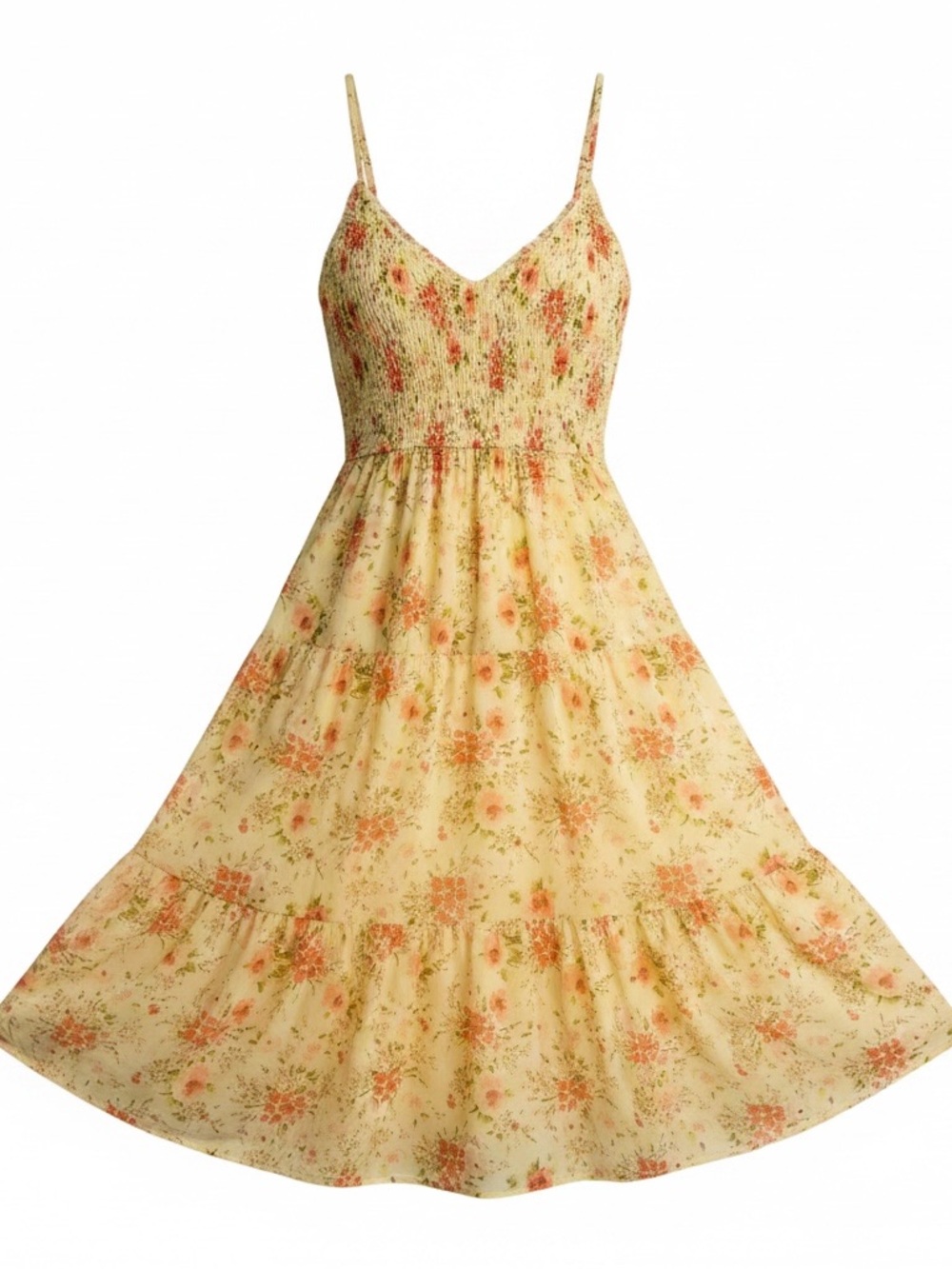 Forever 21 Yellow Floral Smocked Midi Dress